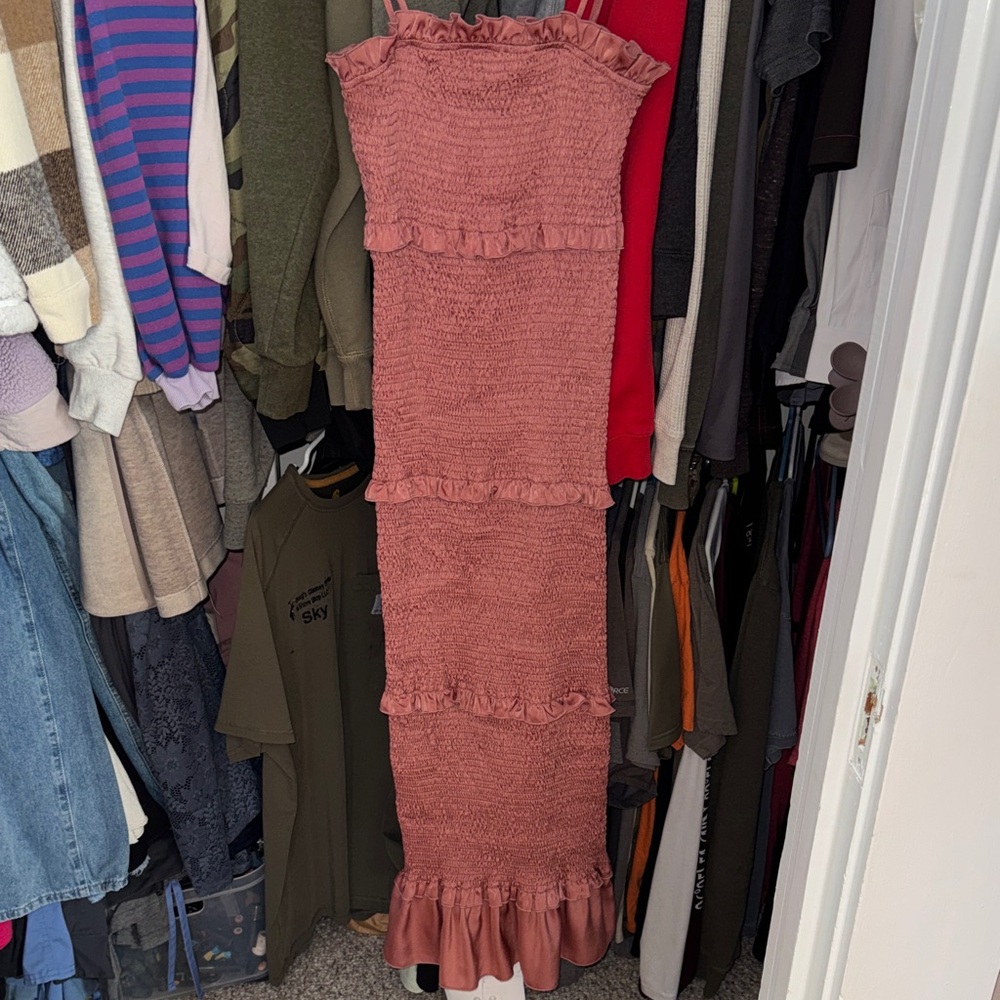 Pink blush maternity Ruffled Maxi Dress in Pink